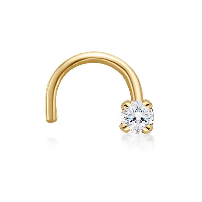 14K Gold Screw Diamond Nose Ring - 20G
