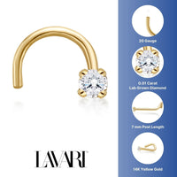 14K Gold Screw Diamond Nose Ring - 20G