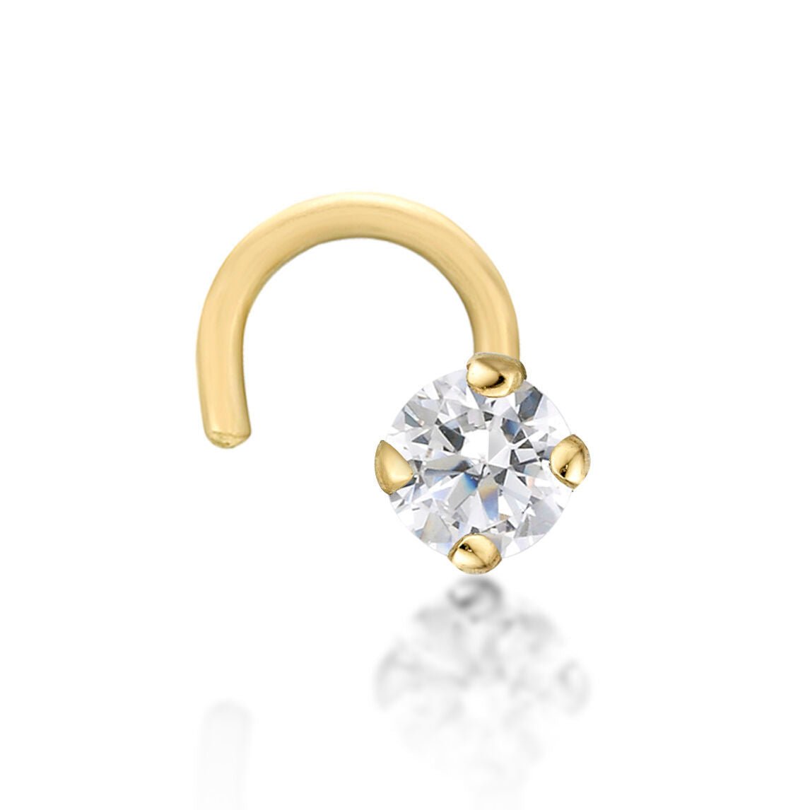14K Gold Screw Diamond Nose Ring - 20G