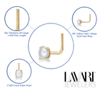 14K L-Shaped Pearl Nose Ring - 20G