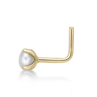 14K L-Shaped Pearl Nose Ring - 20G