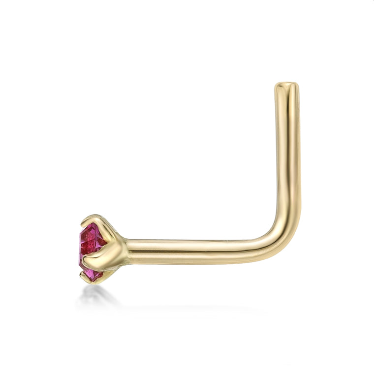 14K L-Shaped Swarovski Nose Stud - 20G