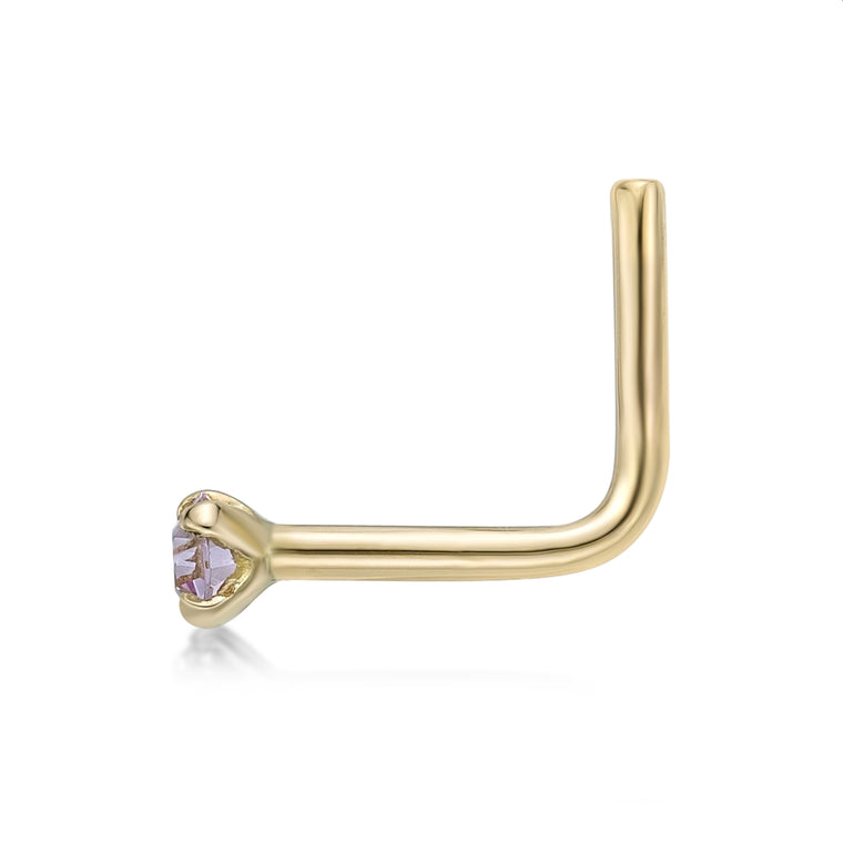 14K L-Shaped Swarovski Nose Stud - 20G
