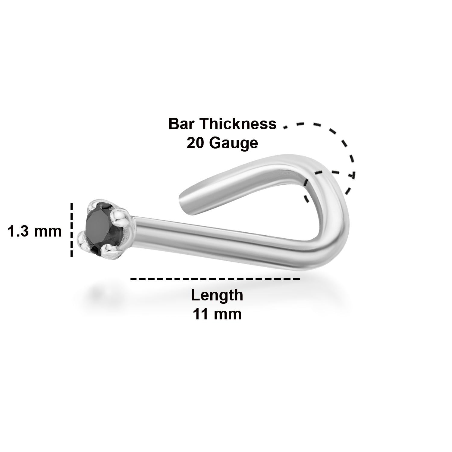 14K Screw Black Diamond Nose Ring - 20G