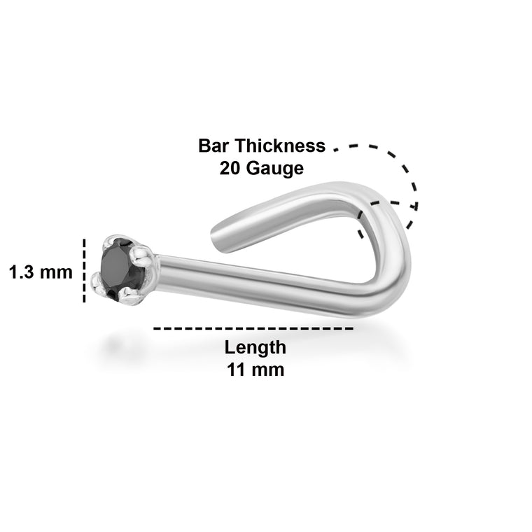14K Screw Black Diamond Nose Ring - 20G
