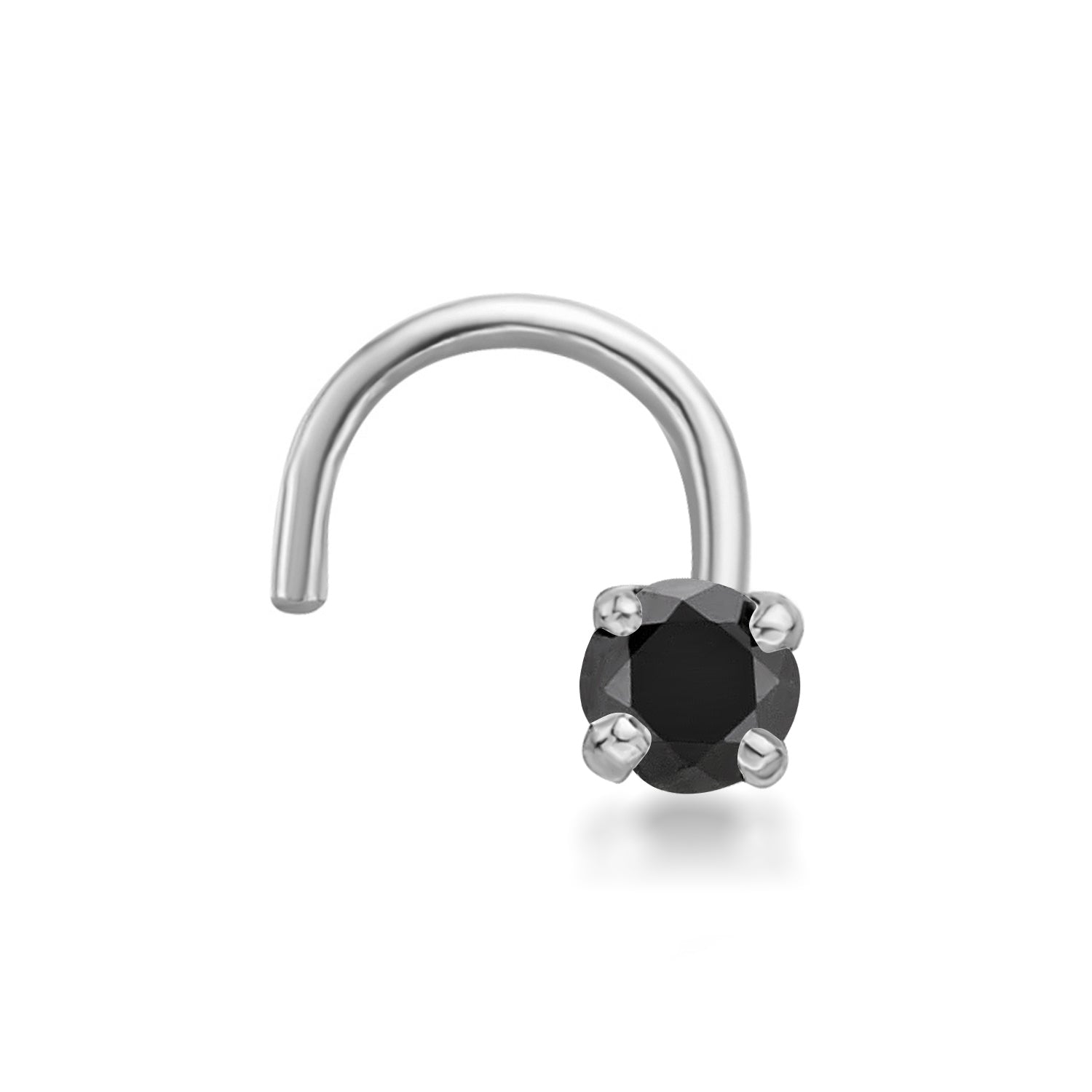 14K Screw Black Diamond Nose Ring - 20G