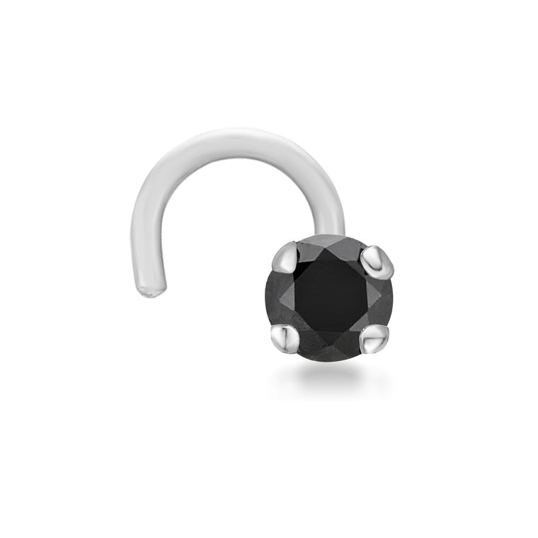14K Screw Black Diamond Nose Ring - 20G