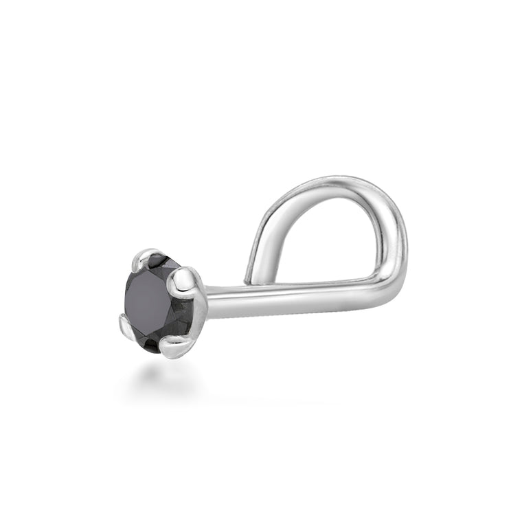 14K Screw Black Diamond Nose Ring - 20G