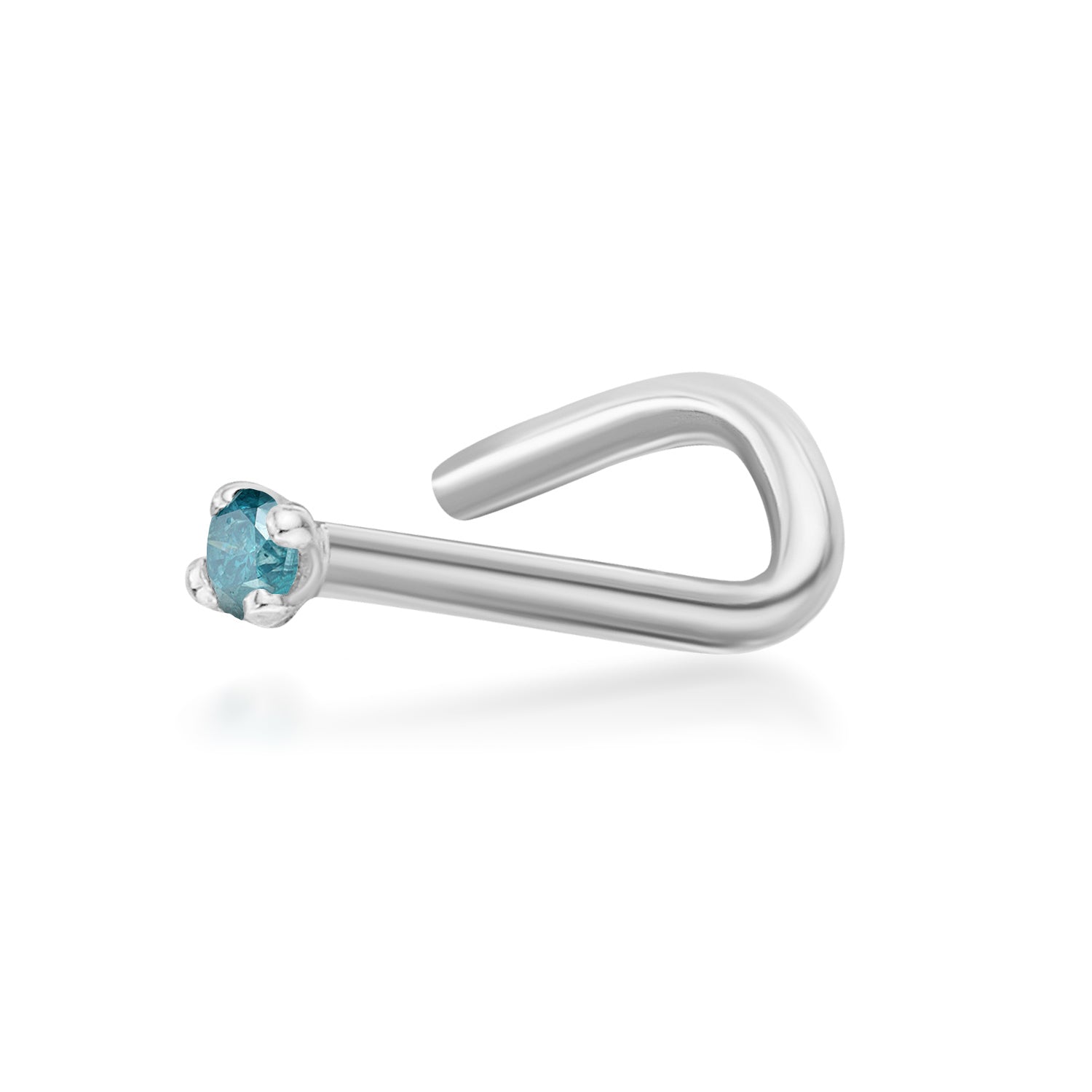 14K Screw Blue Diamond Nose Ring - 20G