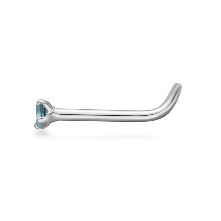 14K Screw Blue Diamond Nose Ring - 20G