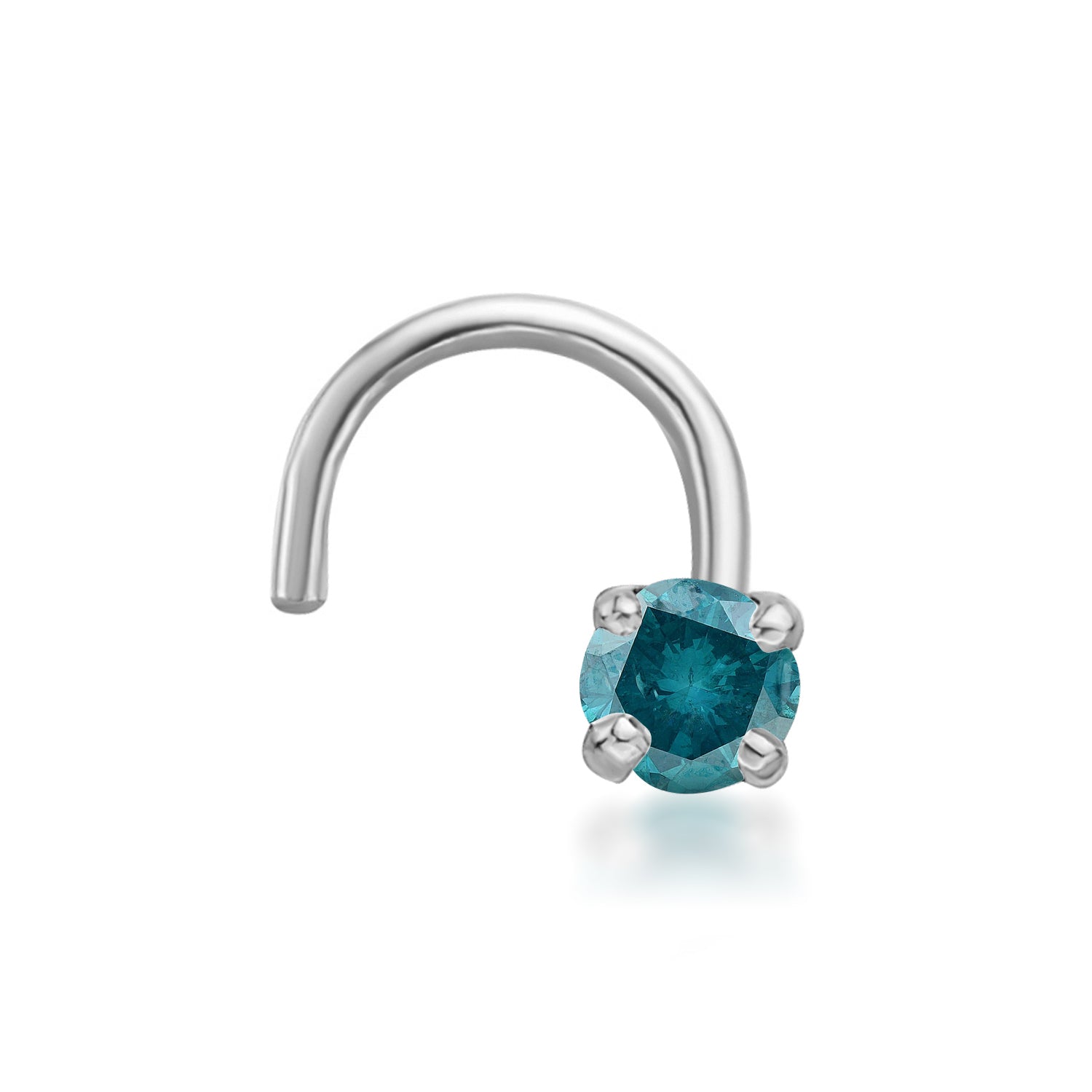 14K Screw Blue Diamond Nose Ring - 20G