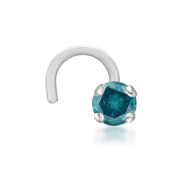 14K Screw Blue Diamond Nose Ring - 20G