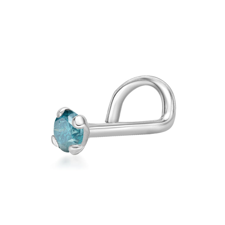 14K Screw Blue Diamond Nose Ring - 20G