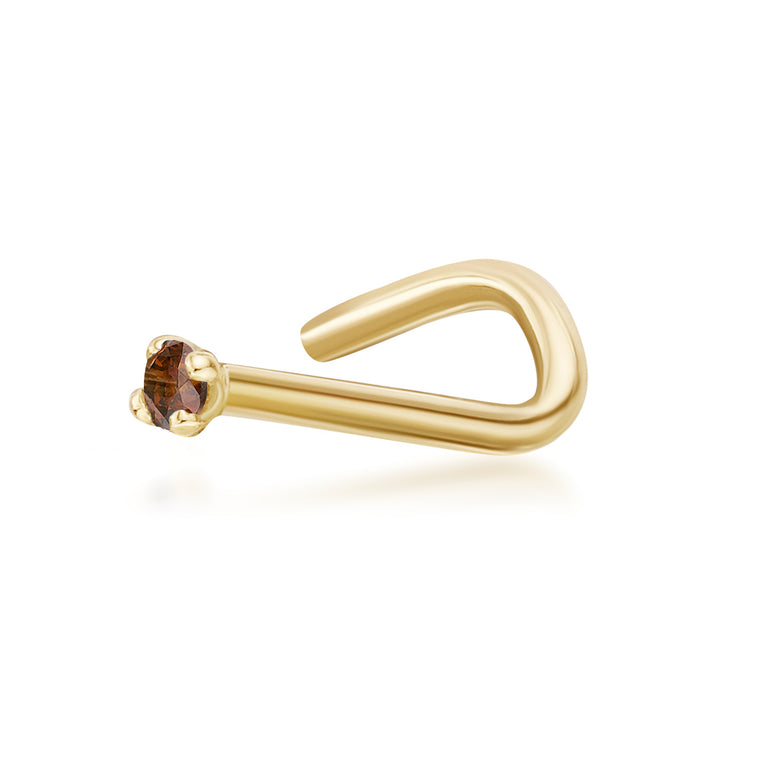 14K Screw Brown Diamond Nose Ring - 20G
