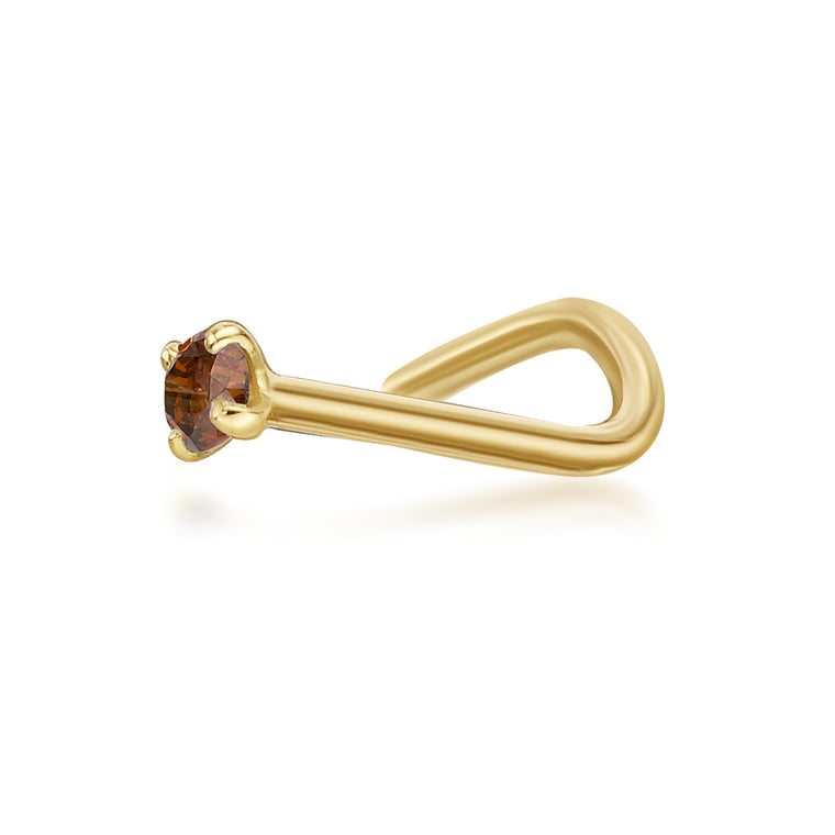 14K Screw Brown Diamond Nose Ring - 20G
