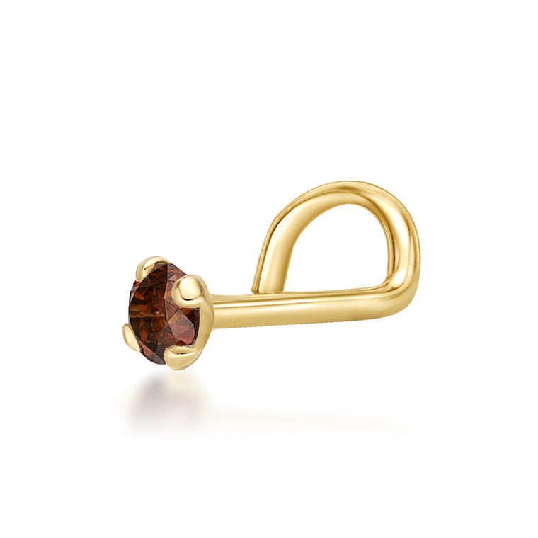 14K Screw Brown Diamond Nose Ring - 20G