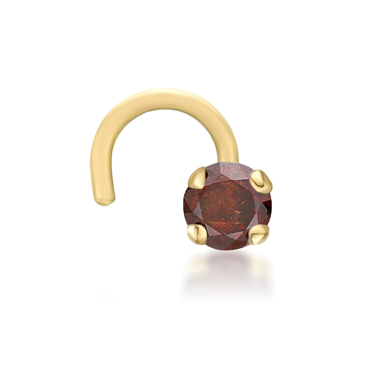 14K Screw Brown Diamond Nose Ring - 20G