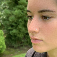 14K Gold L-Shaped Diamond Nose Ring - 20G
