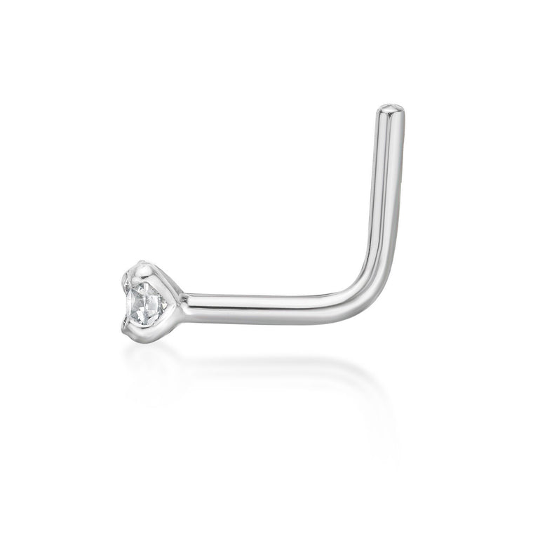14K Gold L-Shaped Diamond Nose Ring - 20G
