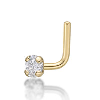 14K Gold L-Shaped Diamond Nose Ring - 20G