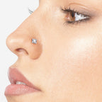14K Gold L-Shaped Diamond Nose Ring - 20G