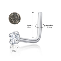 14K Gold L-Shaped Diamond Nose Ring - 20G