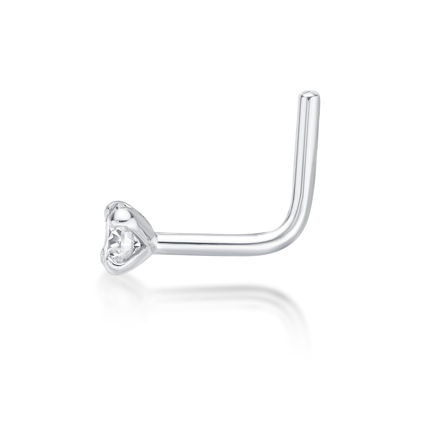 14K Gold L-Shaped Diamond Nose Ring - 20G