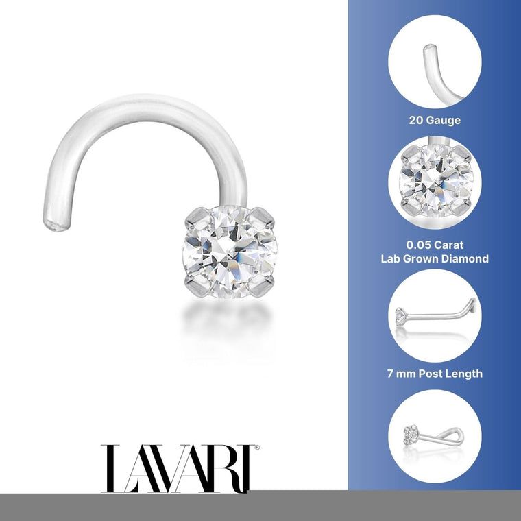 14K Gold Screw Diamond Nose Ring - 20G