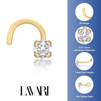 14K Gold Screw Diamond Nose Ring - 20G