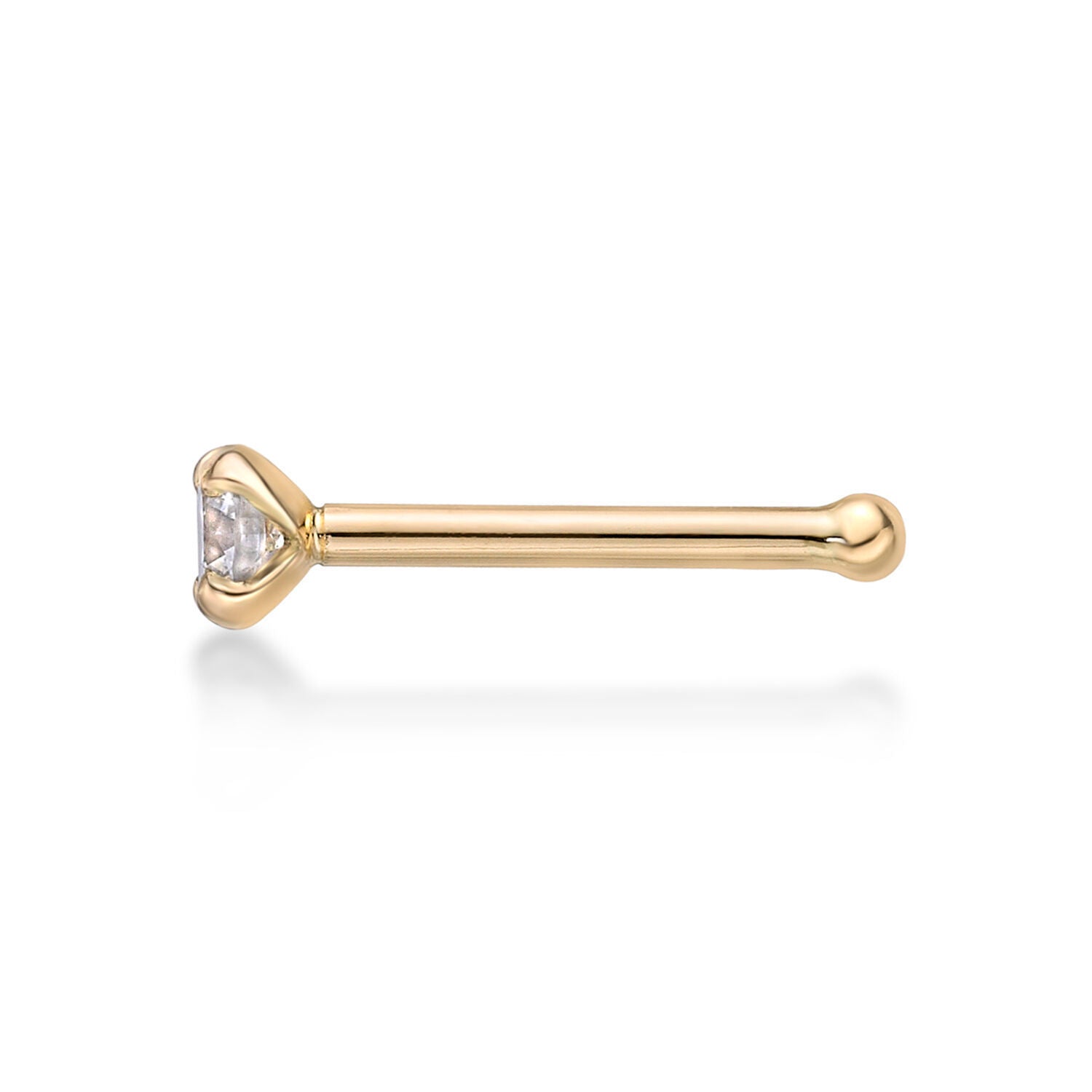 14K Gold Straight Bone Diamond Nose Ring - 20G