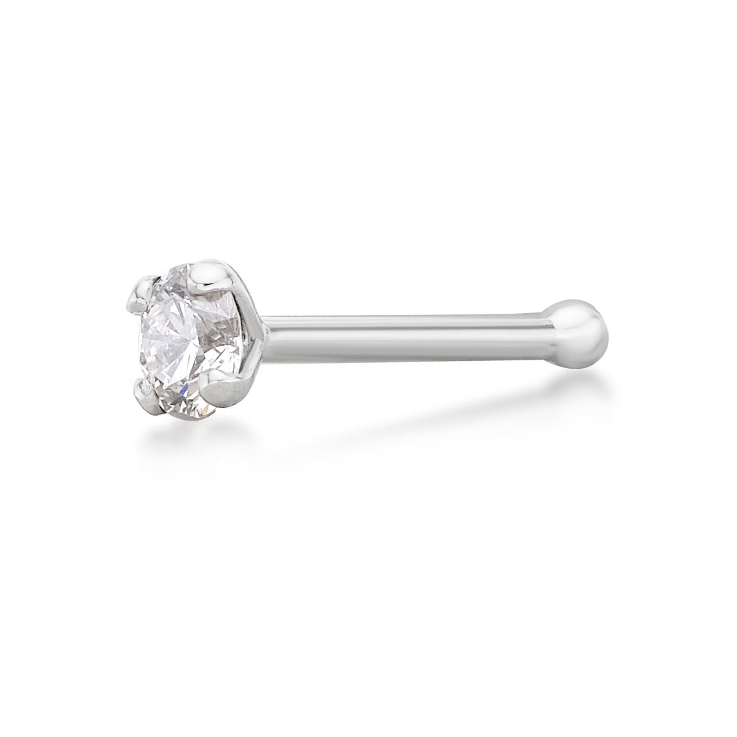 14K Gold Straight Bone Diamond Nose Ring - 20G