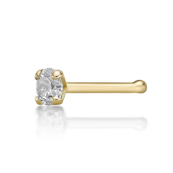 14K Gold Straight Bone Diamond Nose Ring - 20G