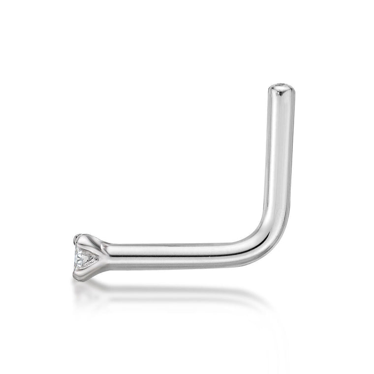 14K Gold L-Shaped Diamond Nose Ring - 20G