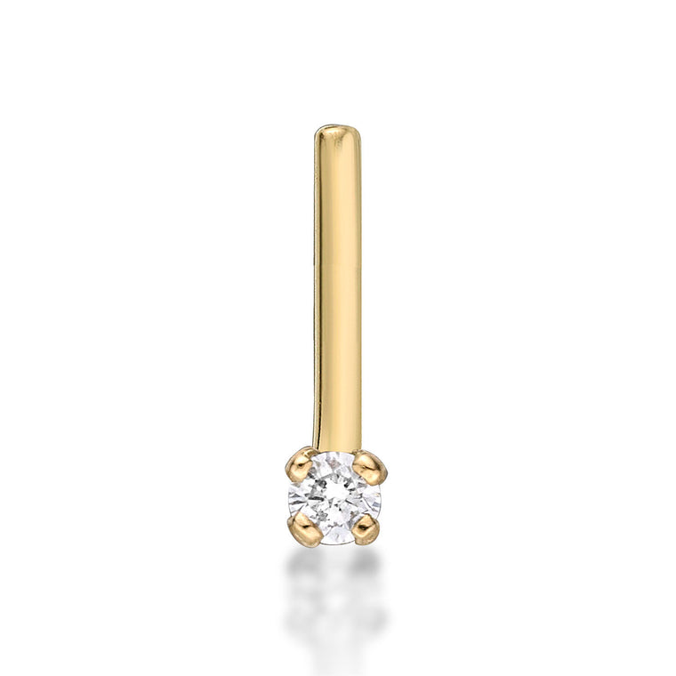 14K Gold L-Shaped Diamond Nose Ring - 20G