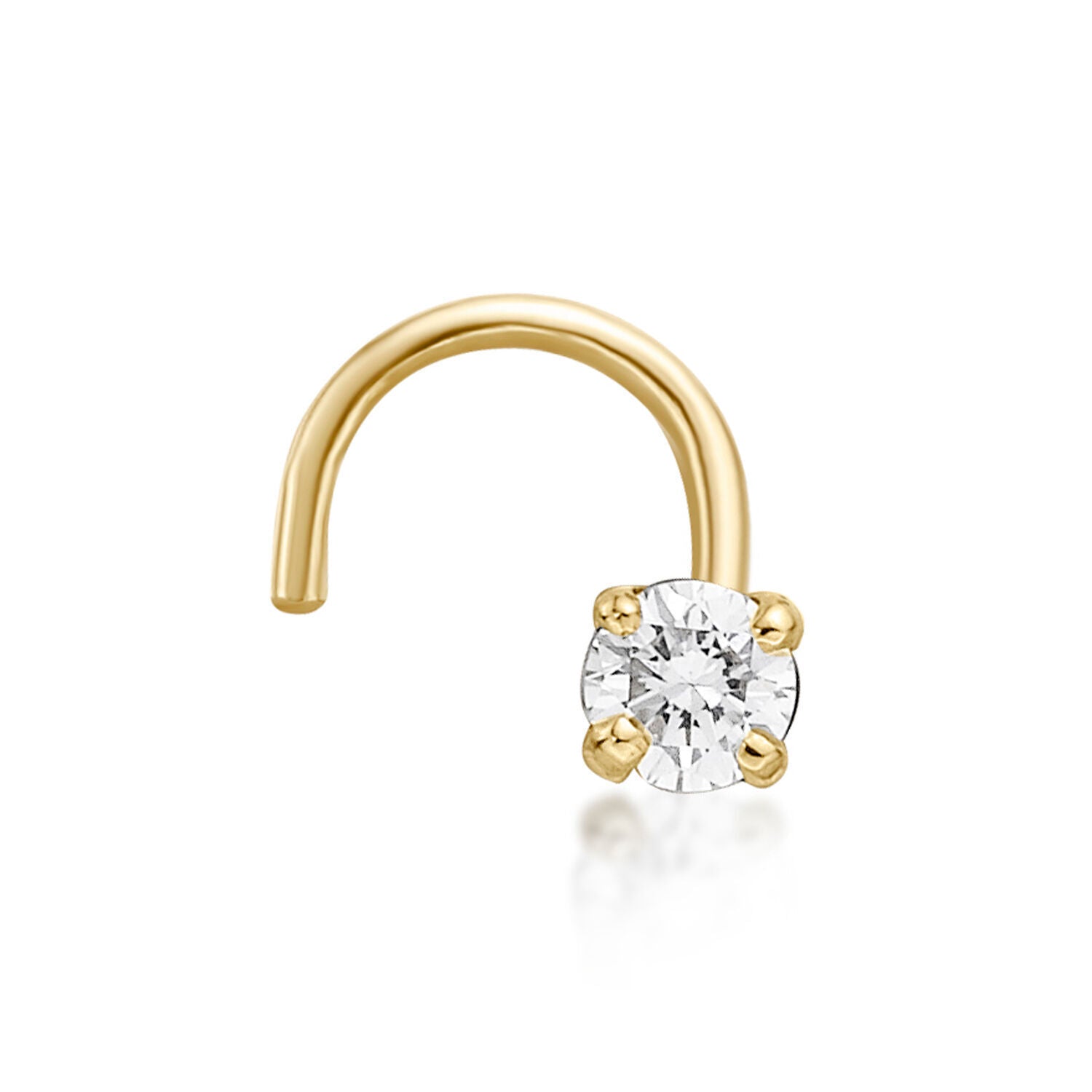 14K Gold Screw Diamond Nose Ring - 20G