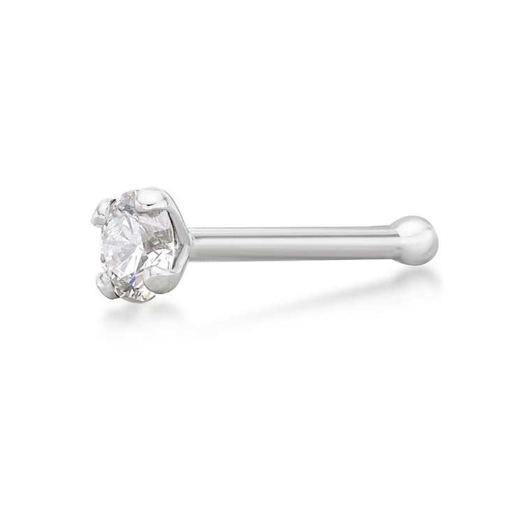 14K Gold Straight Bone Diamond Nose Stud - 22G