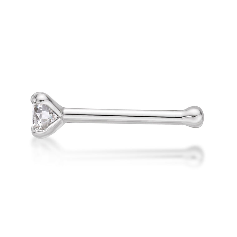 14K Gold Straight Bone Diamond Nose Stud - 22G
