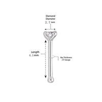 14K Gold Straight Bone Diamond Nose Stud - 22G