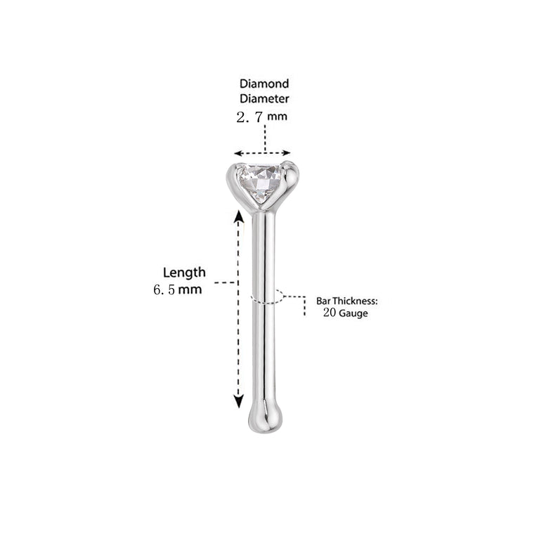 14K Gold Straight Bone Diamond Nose Stud - 22G