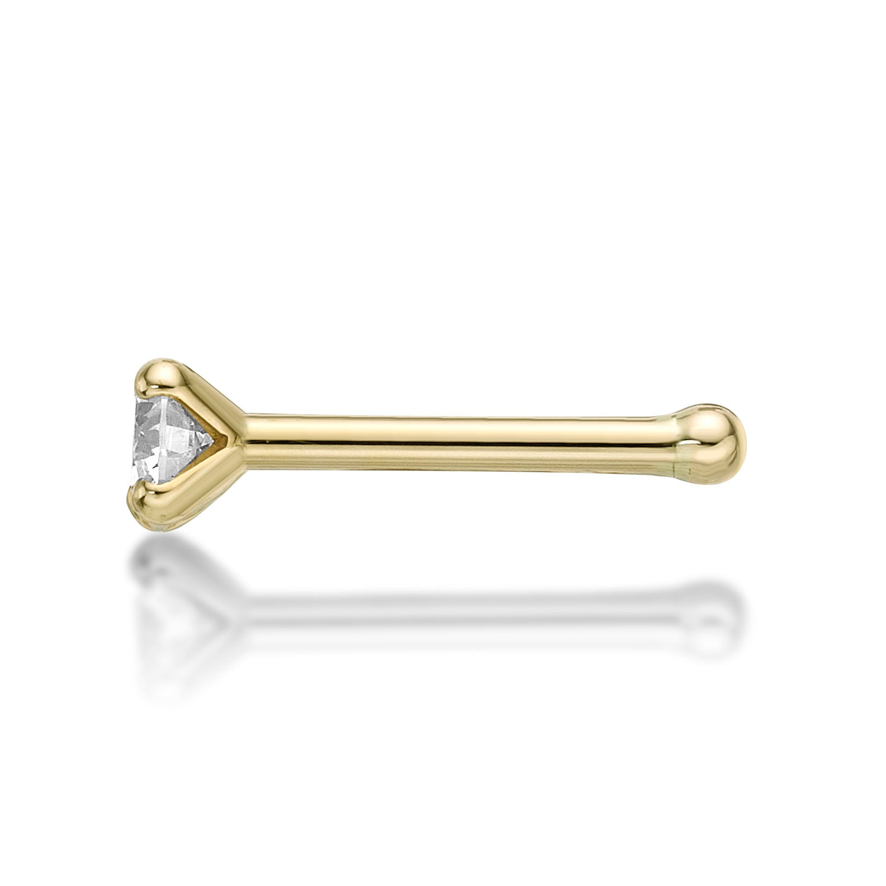 14K Gold Straight Bone Diamond Nose Stud - 22G