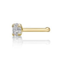 14K Gold Straight Bone Diamond Nose Stud - 22G