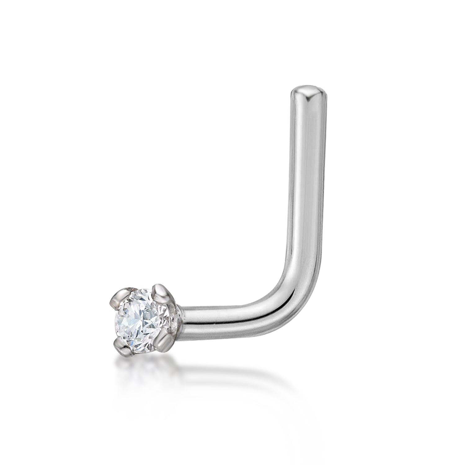 14K L-Shaped Diamond Nose Stud - 22G