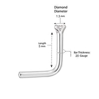 14K L-Shaped Diamond Nose Stud - 22G