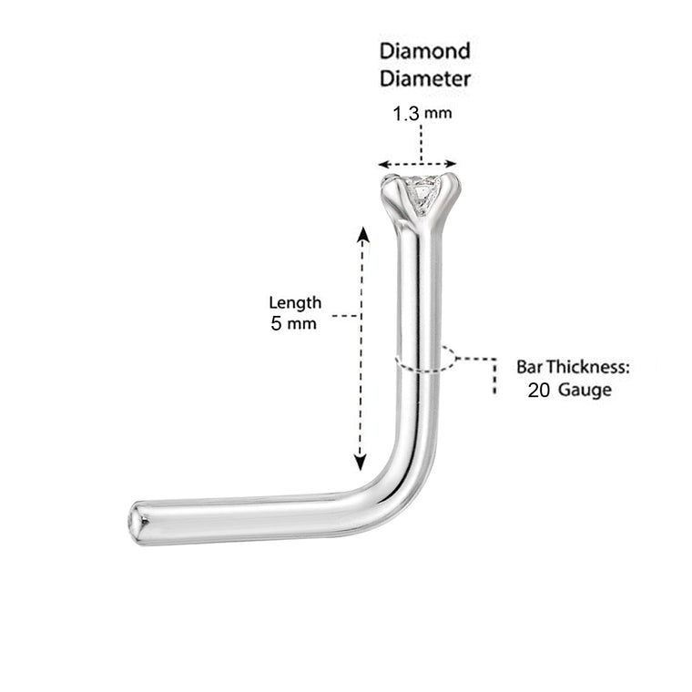 14K L-Shaped Diamond Nose Stud - 22G