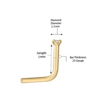 14K L-Shaped Diamond Nose Stud - 22G