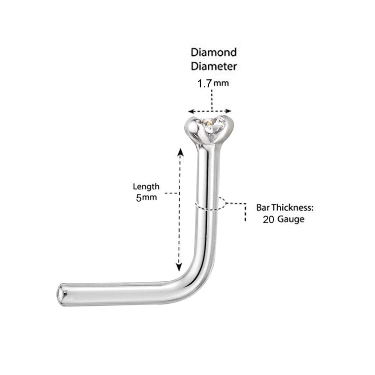 14K L-Shaped Diamond Nose Stud - 22G