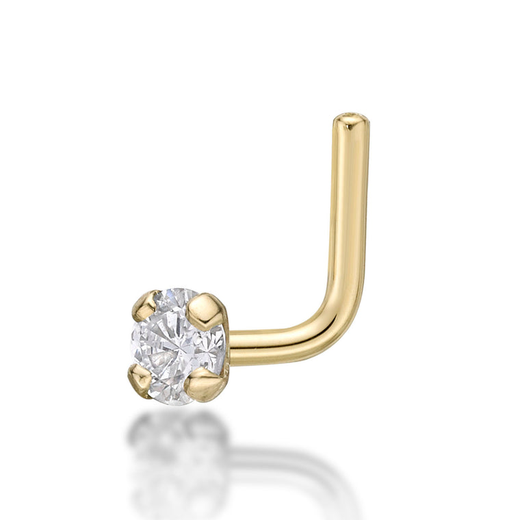 14K L-Shaped Diamond Nose Stud - 22G