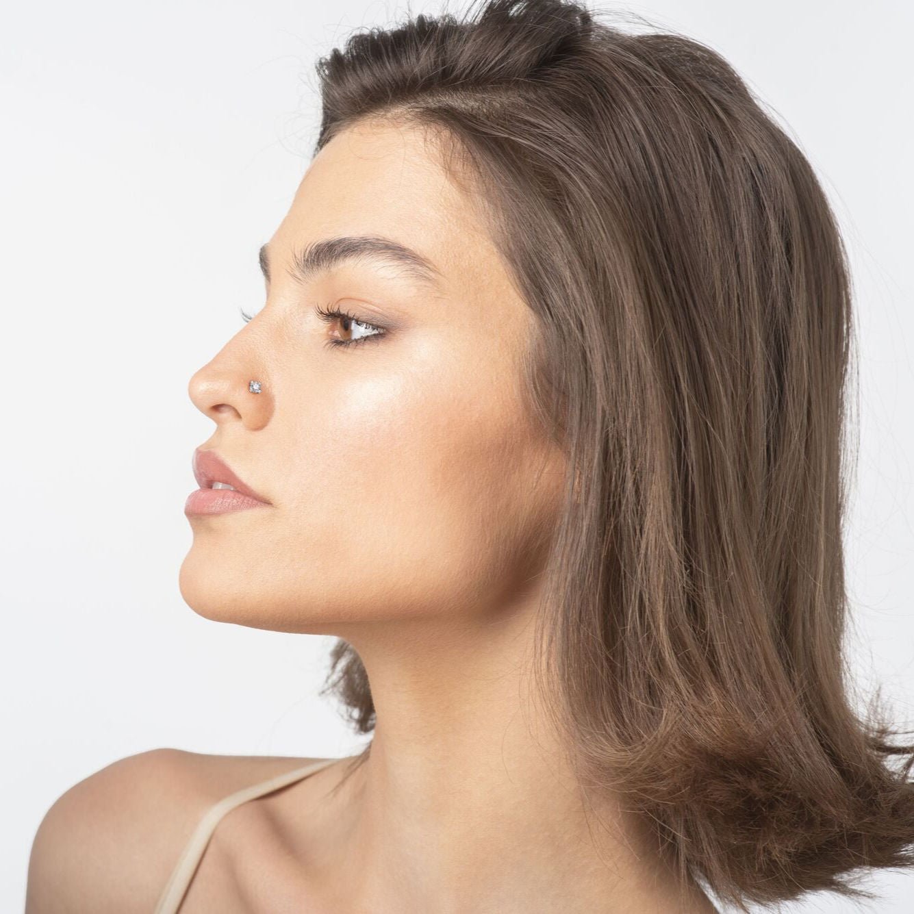 14K L-Shaped Diamond Nose Stud - 22G