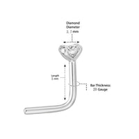 14K L-Shaped Diamond Nose Stud - 22G