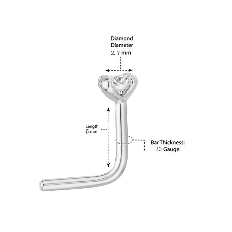 14K L-Shaped Diamond Nose Stud - 22G
